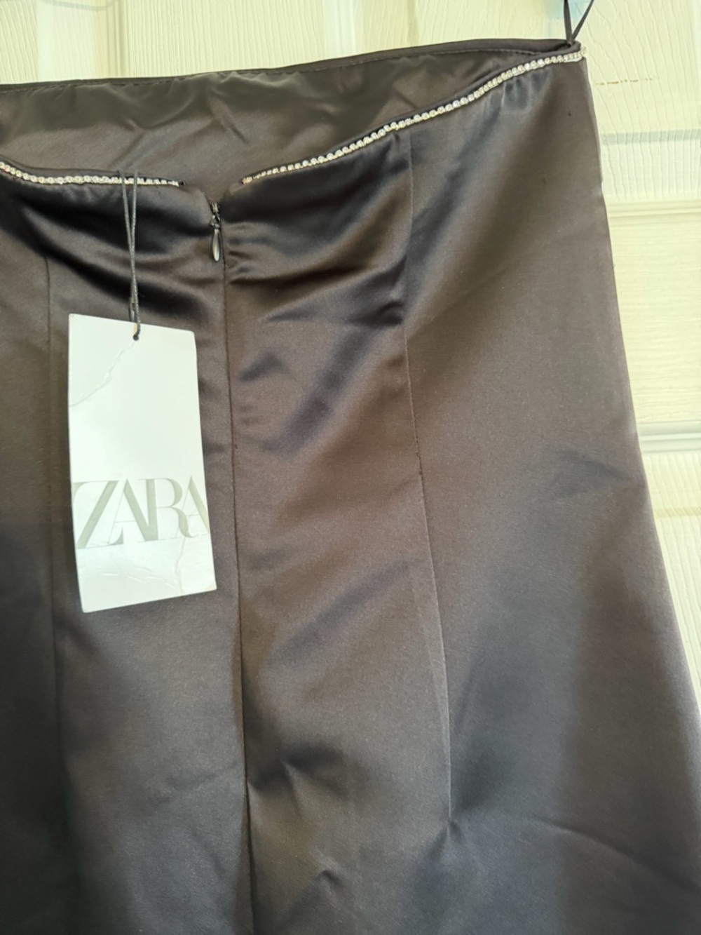 Zara Black Strapless Wide-Leg Satin Jumpsuit S - Picture 6 of 8